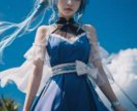 Griseo，Honka，Blue haired doll girl in blue dress.