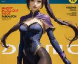 Mona Megistus Genshin Impact，很酷的雜誌封面，封面上有一位穿著紫色服裝的女士。