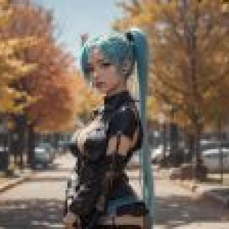 真人版，初音未來，唯美桌布，動漫桌布，藍髮綠馬尾，街角風姿