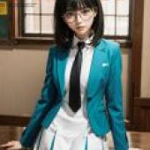 Shibata Mizuki (Shibata Mitsuki) An inferior student at a magic high school，A girl wearing a blue suit is sitting on a table.