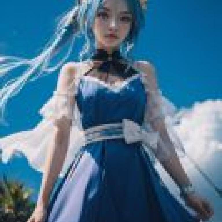 Griseo，Honka，穿著藍色洋裝的藍髮娃娃女孩。