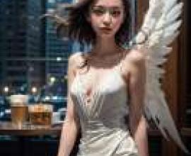 城市裡的天使幽靈，一個背生雙翼的女孩夜晚坐在窗邊。