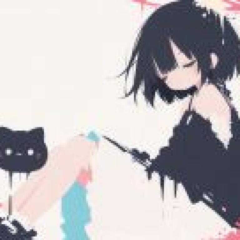 Afternoon，A girl holding a knife with a cat next to her.