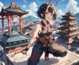 Ninja Girl，An anime girl with swords in her hands.