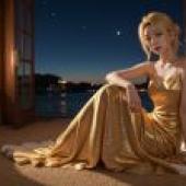 Golden skirt full moon night window -free tablecloth download