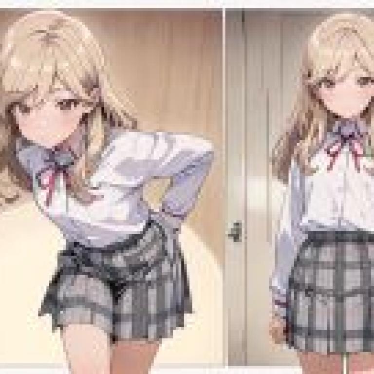 紫陽西瀨名，一位女孩擺出兩種姿勢拍照。