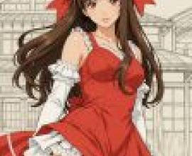 Reimu Hakurei，A girl with brown hair and long bangs in red dress.