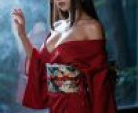 girls，A woman in a kimono with her arm extended.