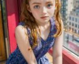 手機桌布，莎蒂·辛克 Sadie Elizabeth Sink，寫實，一位女孩坐在窗邊，頭髮綁成髮髻。