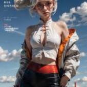 手機桌布，Purah The Legend of Zelda，寫實，一名金髮戴眼鏡的女子穿著白色上衣、紅色褲子和黑色靴子。