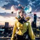 Computer wallpaper， realistic， strange tree， Iono， Pokémon scarlet violet， cyberpunk modern style girl