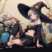 魔法女孩，身穿黑色斗篷和裙子的女巫的動漫插圖。