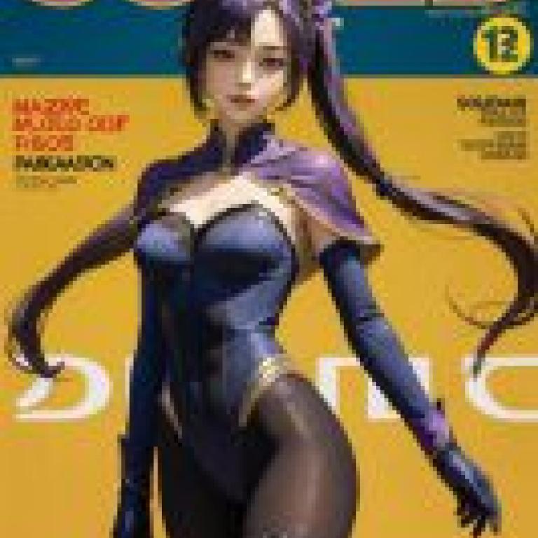Mona Megistus Genshin Impact，很酷的雜誌封面，封面上有一位穿著紫色服裝的女士。