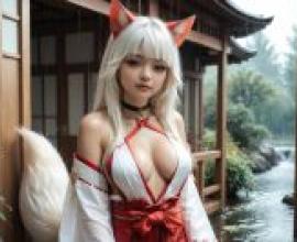 Fox Witch，A woman with big boobs wearing a red dress.