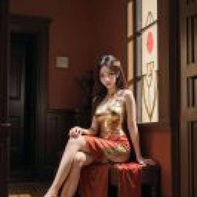 石昊阿姨穿著漂亮的裙子坐在長椅上。