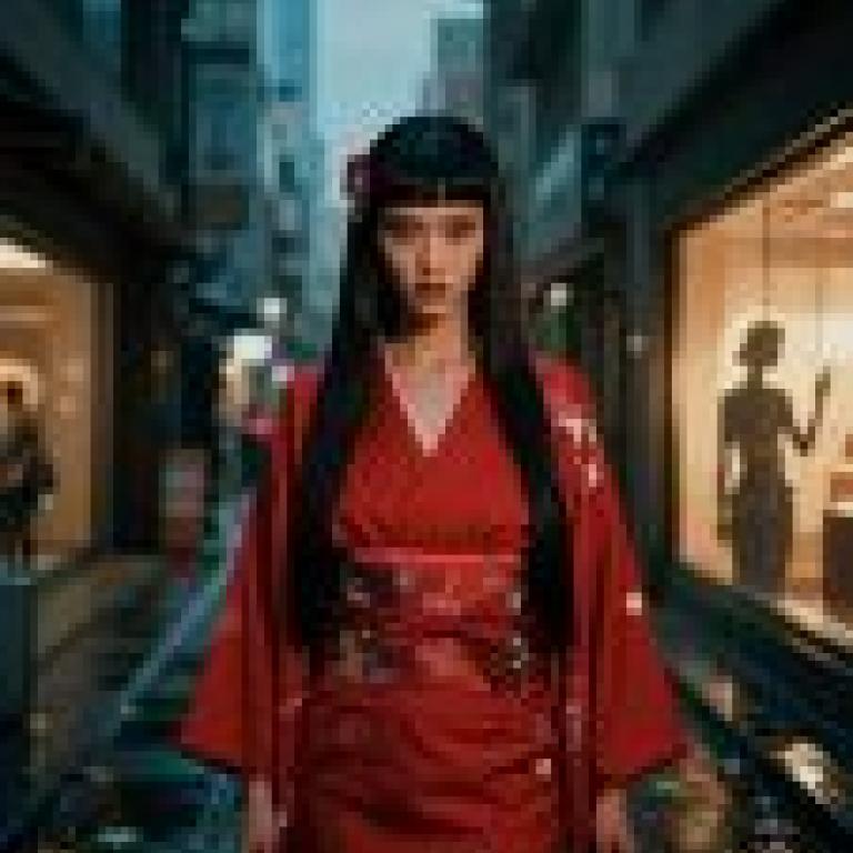 紅色和服，身穿帶有白色圖案的紅色和服的亞洲女孩。