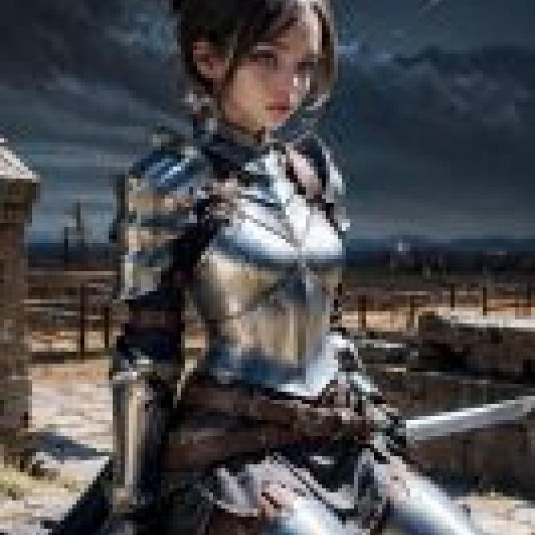 女武士，身穿盔甲的女子，背景是月亮。