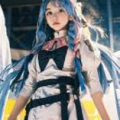 Aomori Mine， Blue Archive，Girl with blue hair is cosplay.