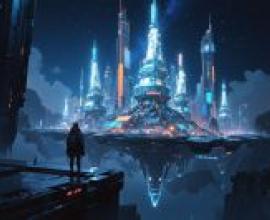 shot of a futuristic gleamingThe sky is clear， with no clouds.