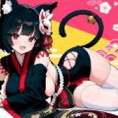 yamashiro azur lane，A cartoon illustration of a girl with cat ears.