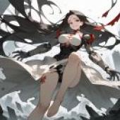 黑色願望，女子麵帶微笑，身穿白色連身裙。