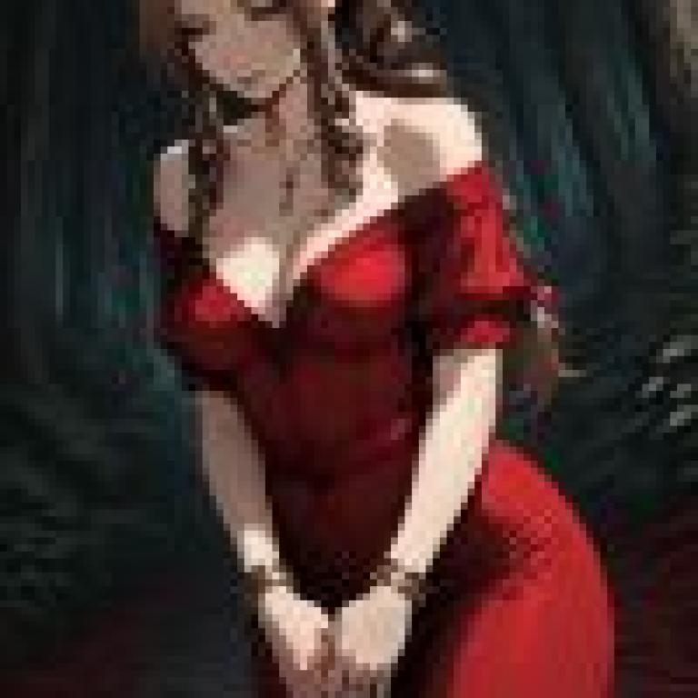 aerith gainsborough final fantasy 7，Red dressed lady in forest.
