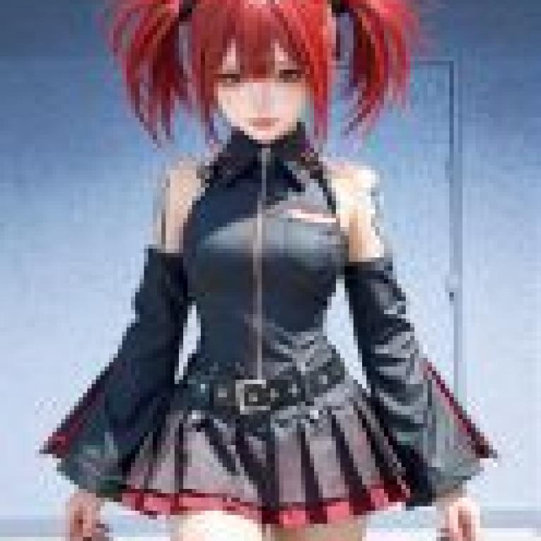 Different colors，A girl with red hair and red lips wearing a punk outfit.