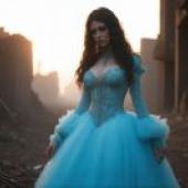 A cinematic photo of a stunninBlue princess dress.