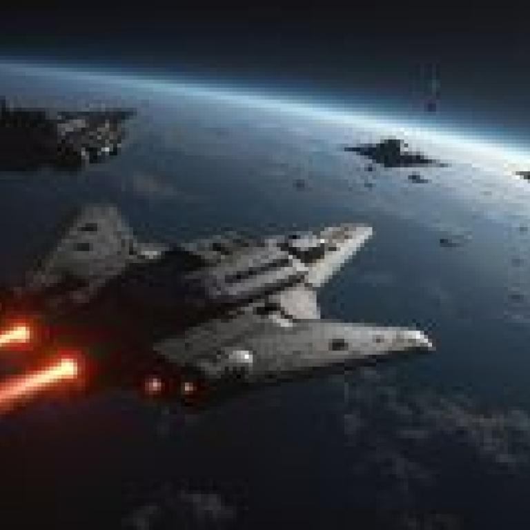 戰場空間：太空船在空中飛行。