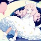 時髦女孩：一隻穿著睡衣的貓坐在月亮上。