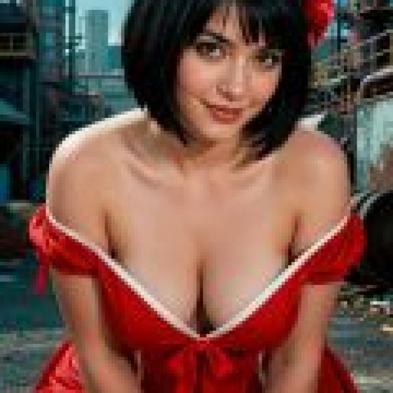 ZIT 01，A girl with red dress and blue color hair.