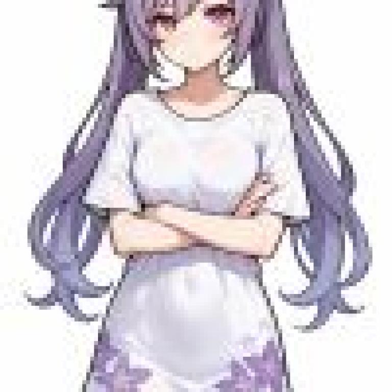 anime girls，Purple haired girl in white with purple flowers on dress and flower crown.