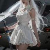 ZIT TEST 51，A woman with long white hair holding a sword.
