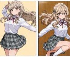 Ajisai Sena，動漫風格的藝術作品，圖中是一位穿著裙子和襯衫的女孩。
