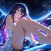 Mother of the Planet，Space girl with black and purple hair.