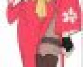 girls，A female anime character in red dress with a black bow.