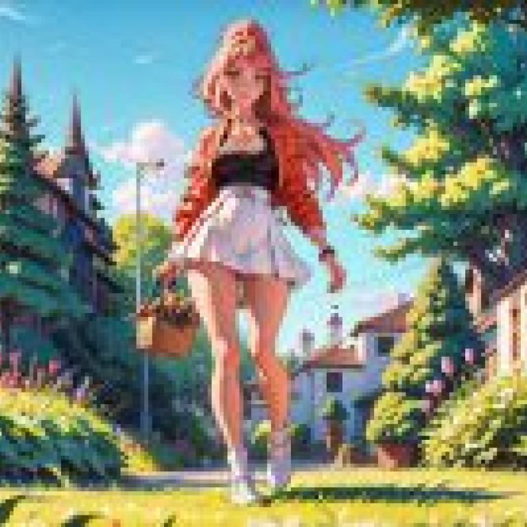 動漫美少女人物，「夢幻桌布免費下載 - 沿著公園小路的Alena Aenami與Rossdraws全球照明的動漫美少女」