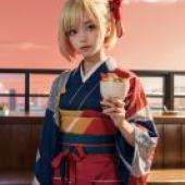 手機桌布，錦木千束 (Chisato Nishikigi)，寫實，穿著紅藍色衣服的女孩。