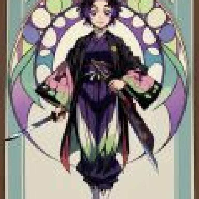 胡蝶忍，動漫藝術中身穿紫色和黑色衣服的女人手持劍。