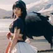Nyotengu Traditional，Dead or Alive，Girl in black shirt with wings on back.