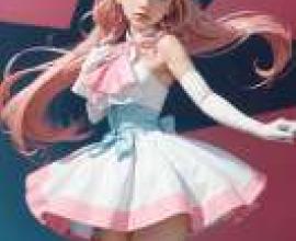 Cure Prism Soaring Sky Pretty Cure SecretMoon，A girl with big hair wearing a pink bow and white gloves.