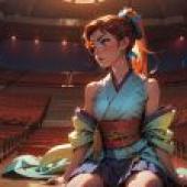 Anime beautiful girl figures， love of the screen: free download of tablecloths， beautiful girls staring at the camera in the theater， League of Legends Conceptual Art.