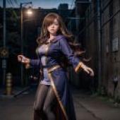 Wiz KonoSuba RavenAeye 一位穿著藍色衣服的女子正在玩弄她的手臂。