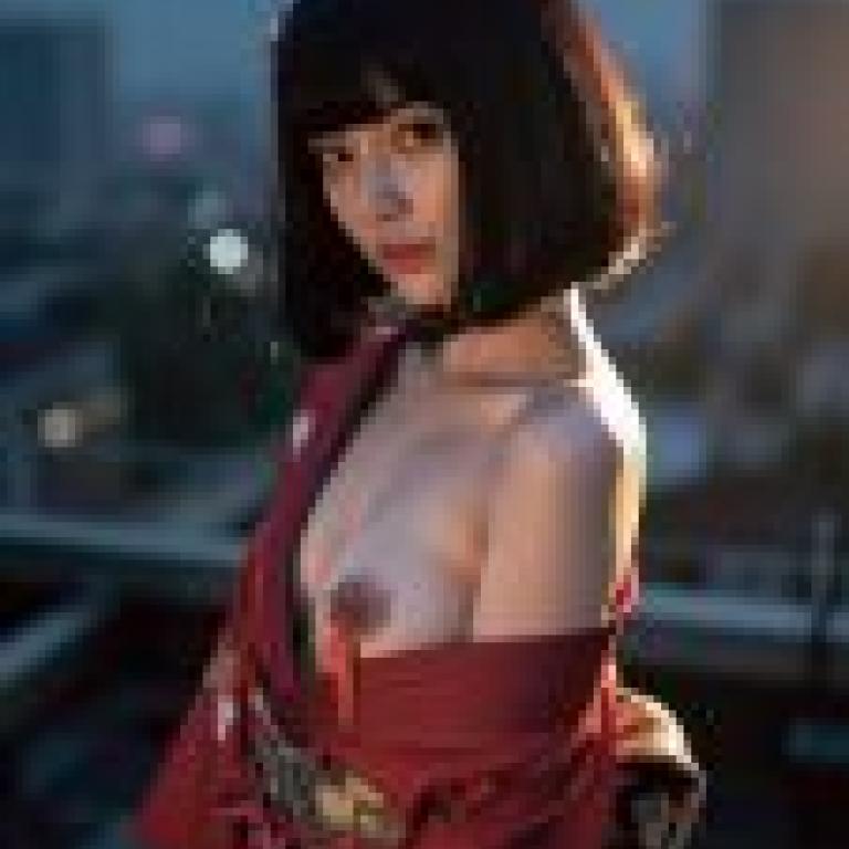 Photographers，Model with black hair in a red kimono.