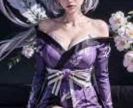 陰陽師 Onmyoji Izuna Tenma Awakening，Purple girl with flower in her hair.