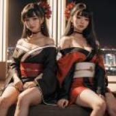 日本和服風格，「夜光之城 - Ai-Mitsu與Sakimi Chan的和服夜景，璀璨燈光與城市風情的桌布免費下載」
