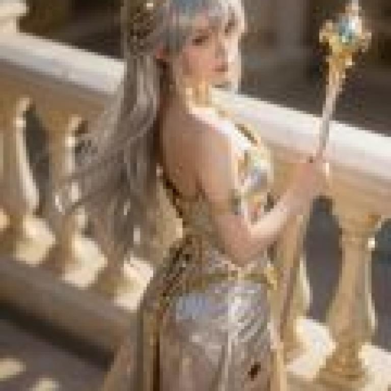 Goddess s Grace，a woman with silver hair and a sceptor.