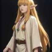 Serie，Frieren，一個金髮碧眼、戴著藍色耳環的女孩。