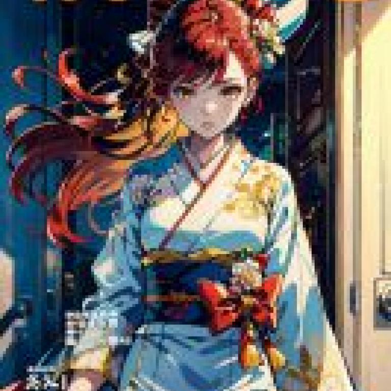 手機桌布，白色和服，寫實，一個穿著藍色和服、頭髮上戴著紅色蝴蝶結的女孩。
