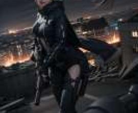 黑岩射手，一個女孩在夜晚的城市裡持槍擺姿勢。